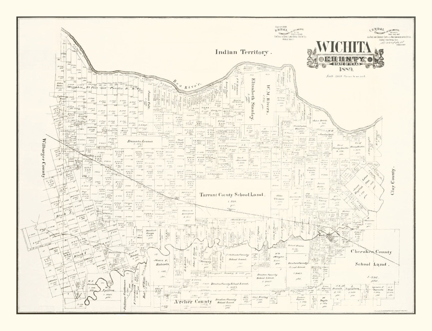 Vintage Map of Wichita County, Texas 1889
