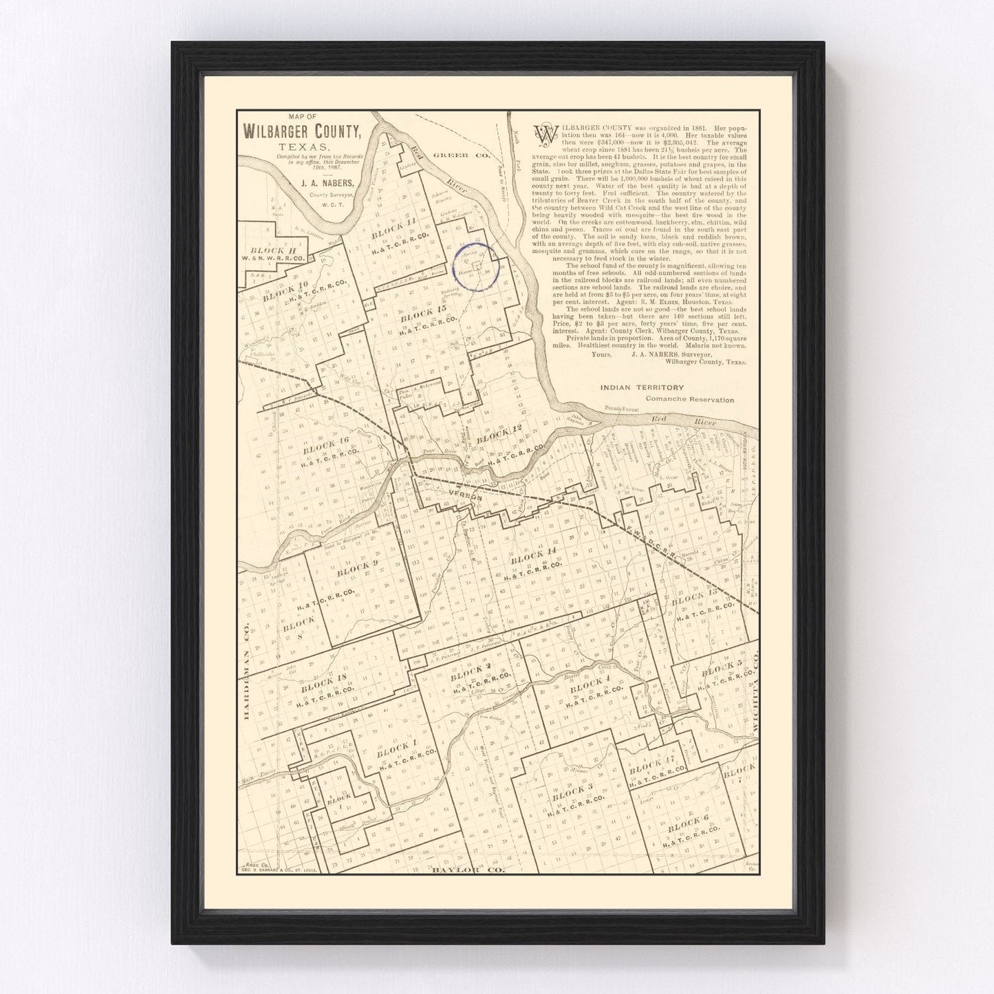 Vintage Map of Wilbarger County, Texas 1887