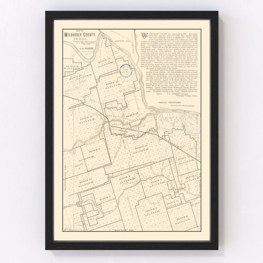 Vintage Map of Wilbarger County, Texas 1887
