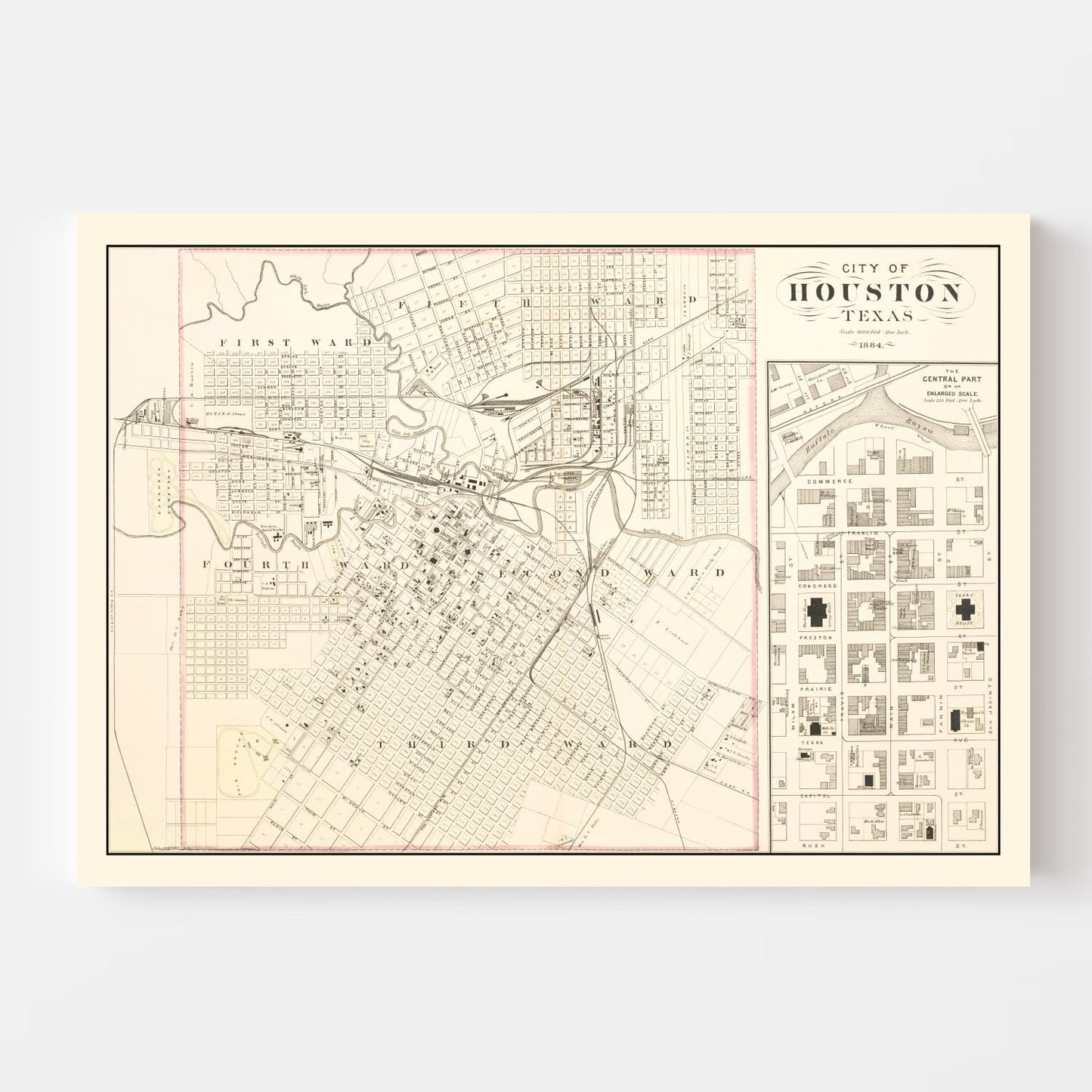 Vintage Map of Houston, Texas 1884