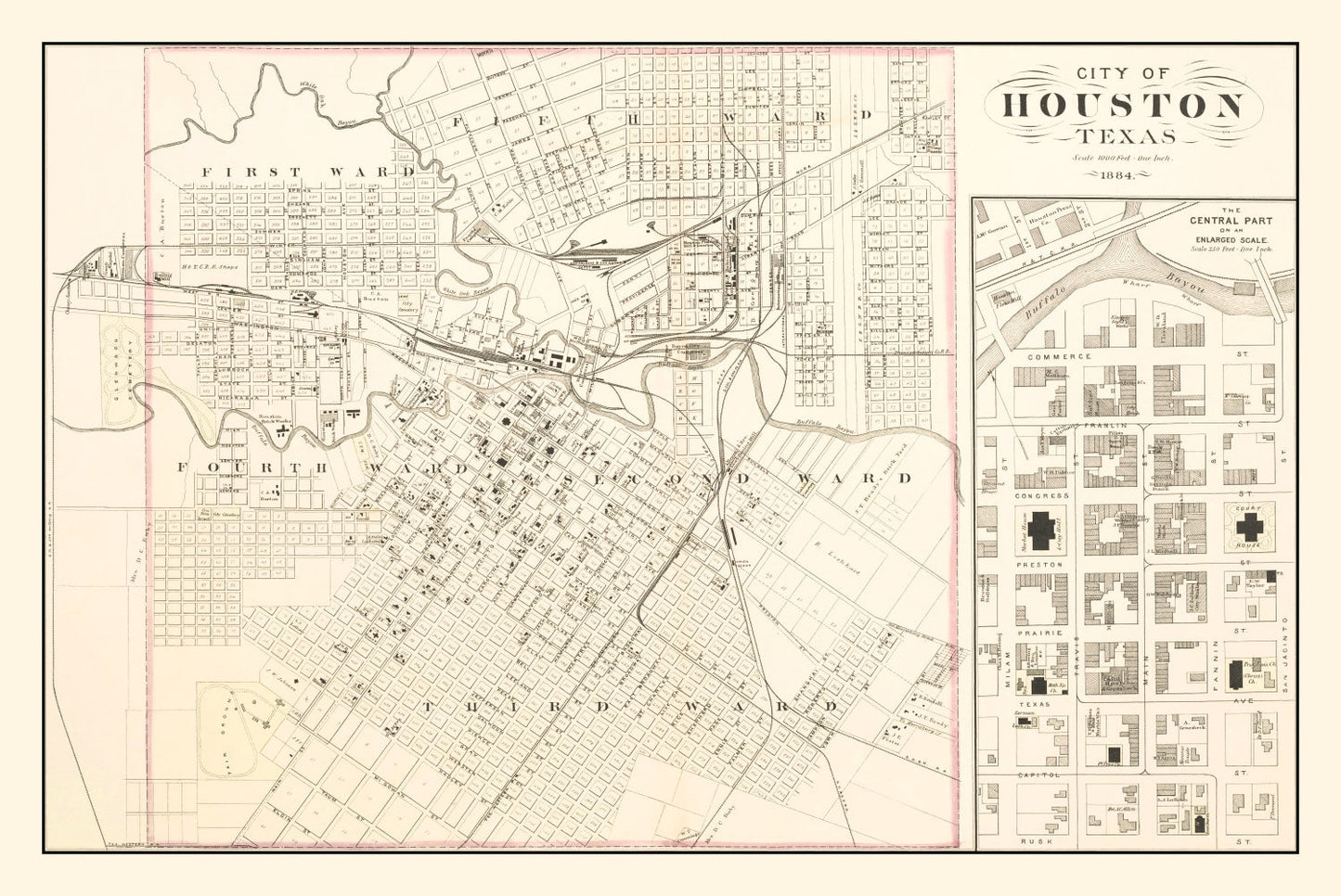 Vintage Map of Houston, Texas 1884