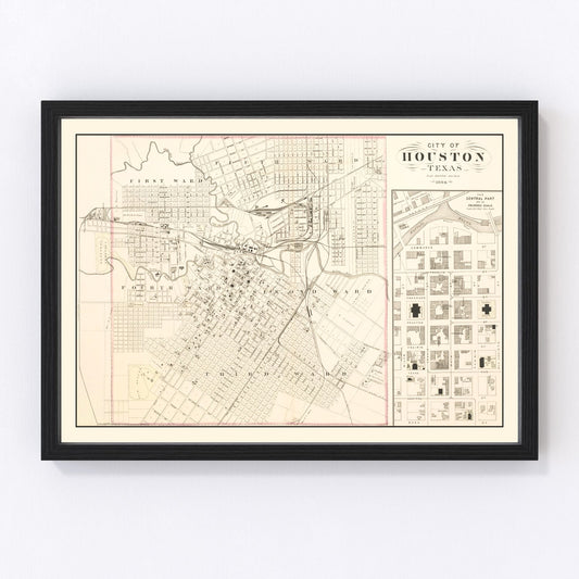 Vintage Map of Houston, Texas 1884