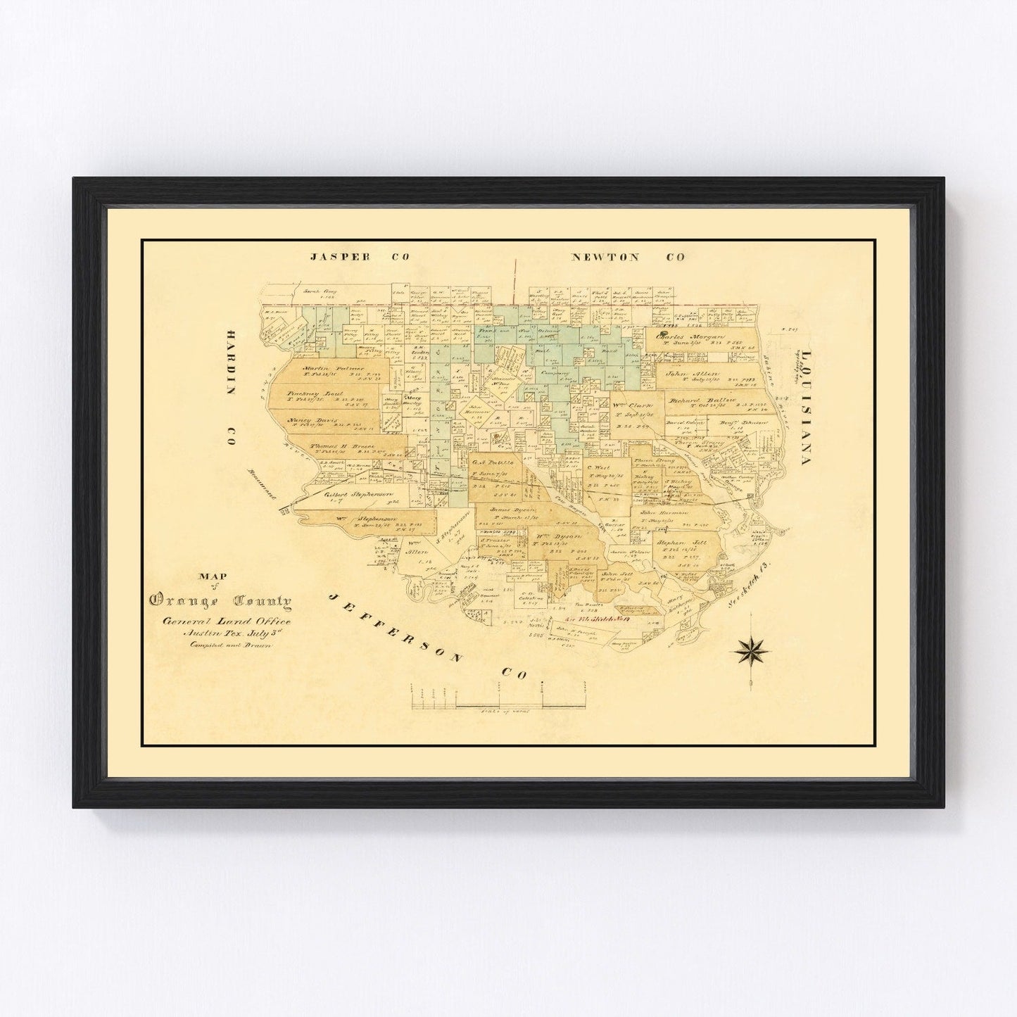 Vintage Map of Orange County, Texas 1880