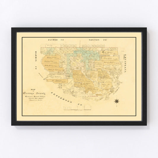 Vintage Map of Orange County, Texas 1880
