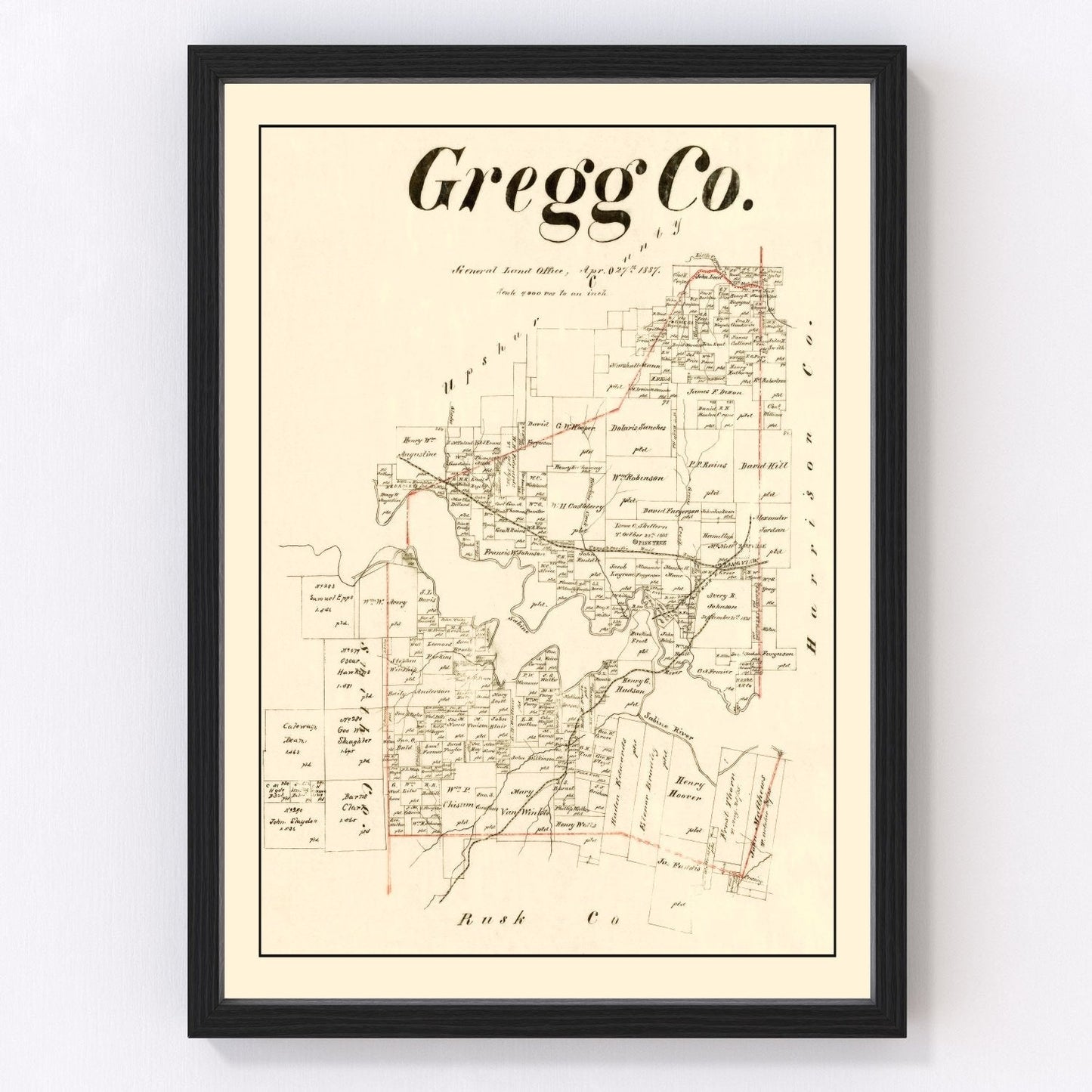 Vintage Map of Gregg County, Texas 1887