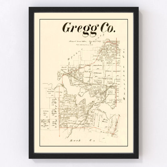 Vintage Map of Gregg County, Texas 1887