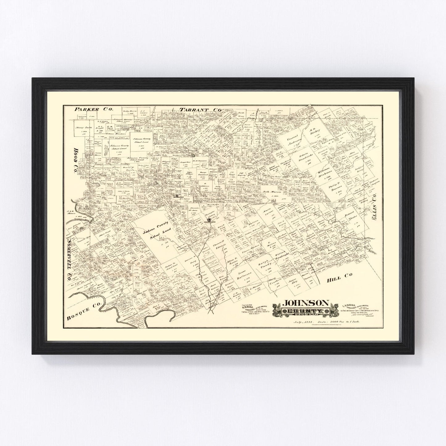 Vintage Map of Johnson County, Texas 1888