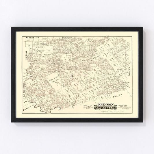 Vintage Map of Johnson County, Texas 1888