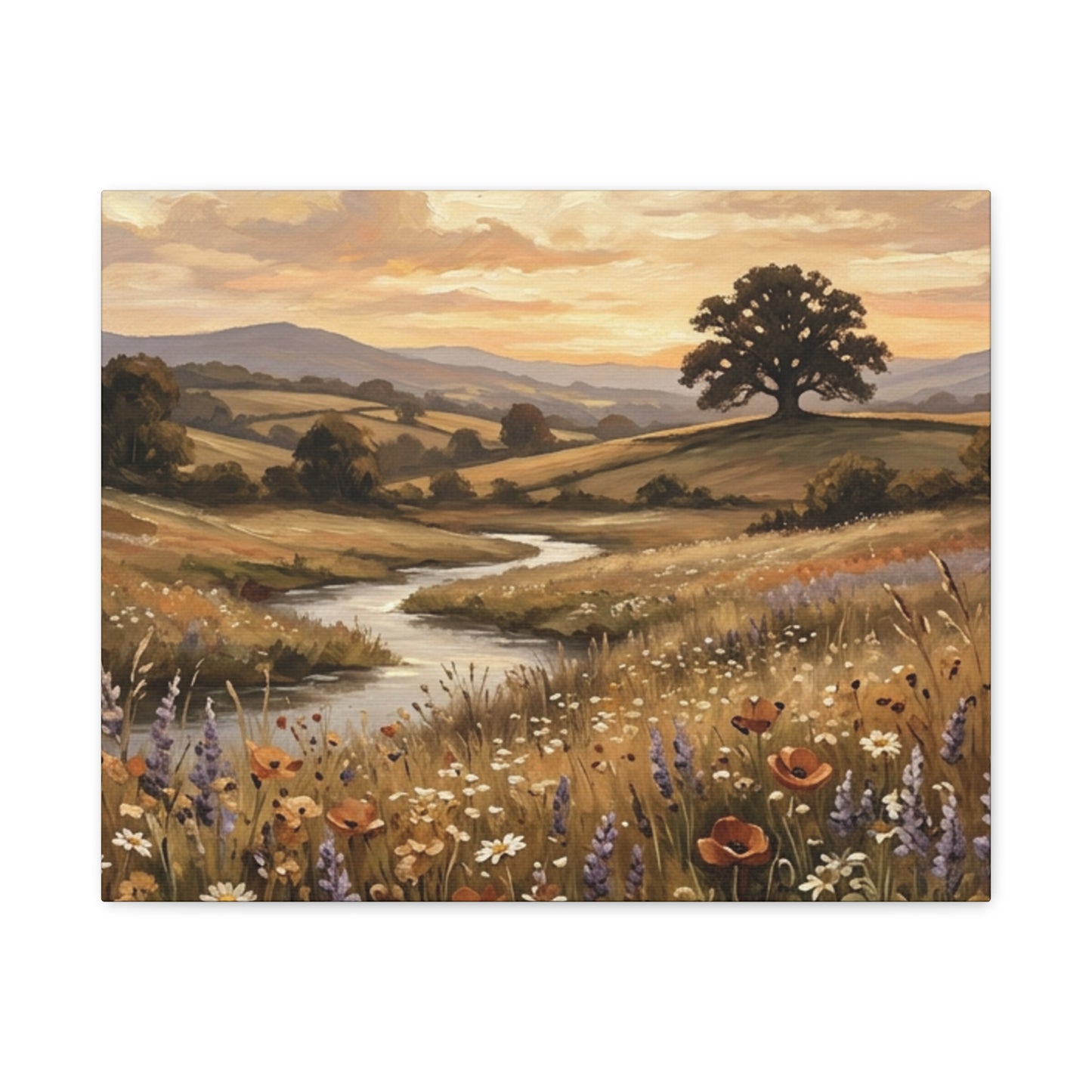 Golden Meadow River Canvas Wall Art — Stretched Matte Print