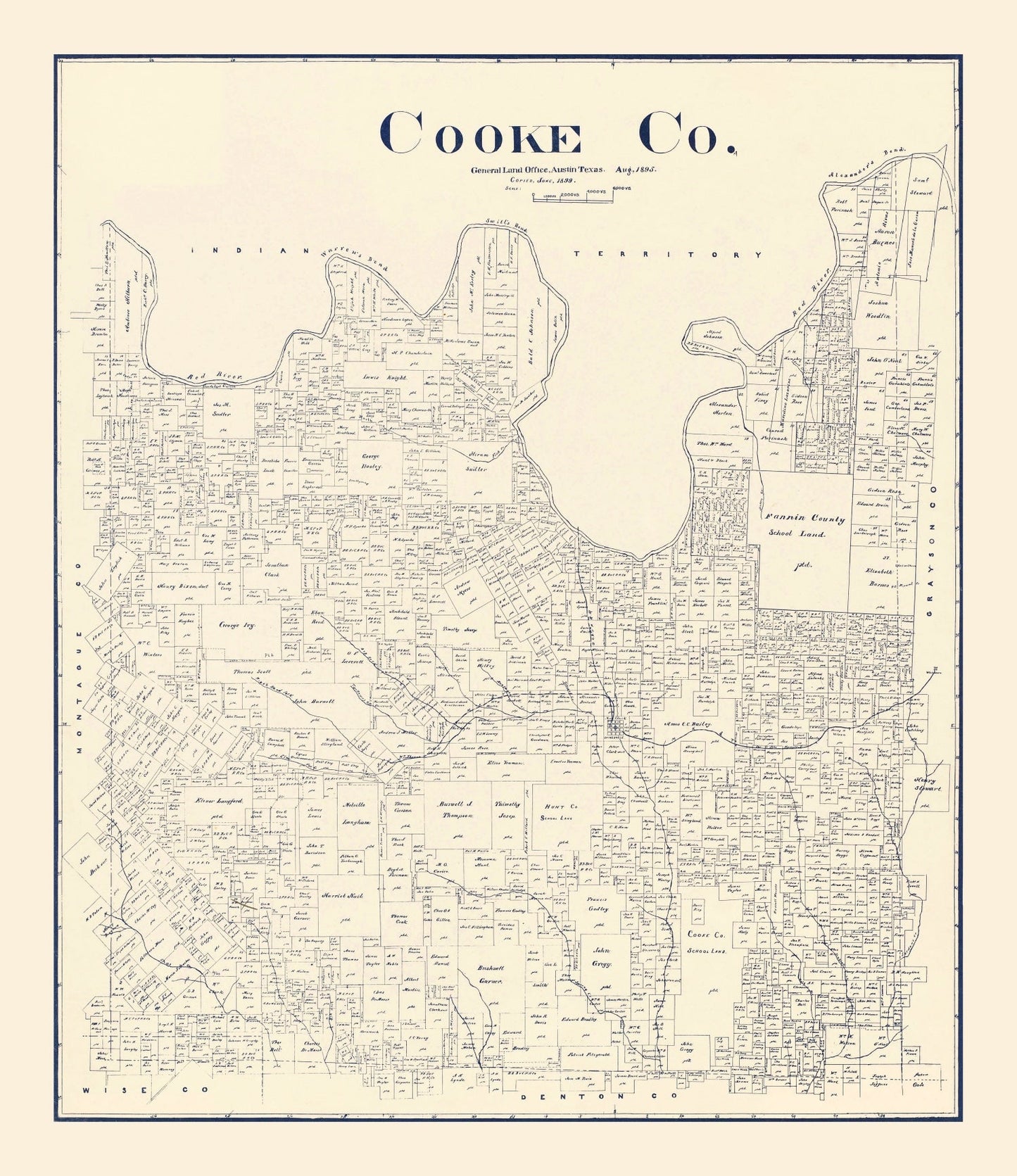 Vintage Map of Cooke County, Texas 1899