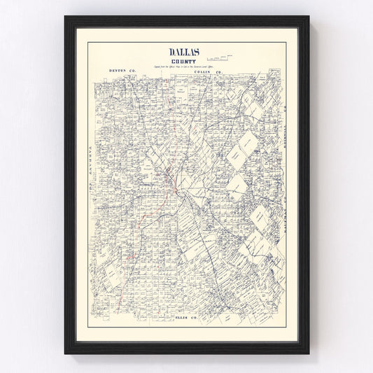 Vintage Map of Dallas County, Texas 1890