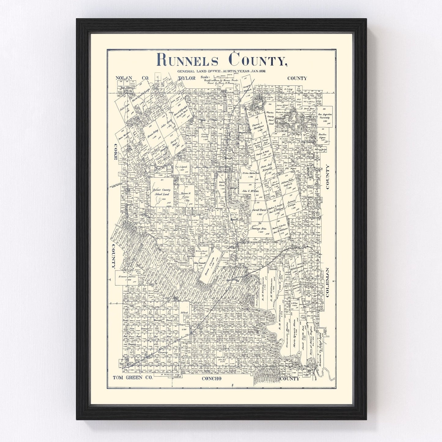 Vintage Map of Runnels County, Texas 1898
