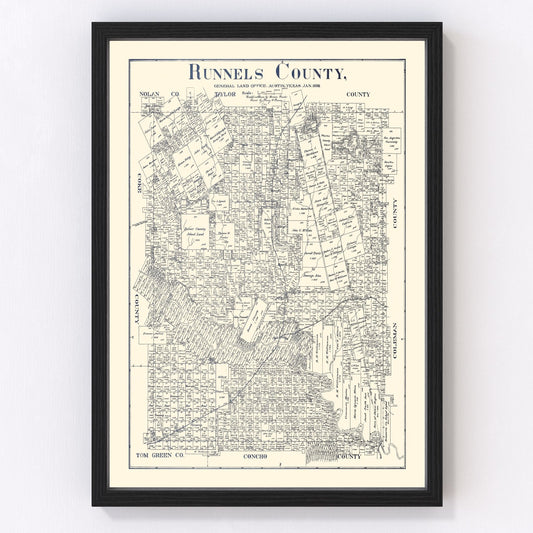 Vintage Map of Runnels County, Texas 1898