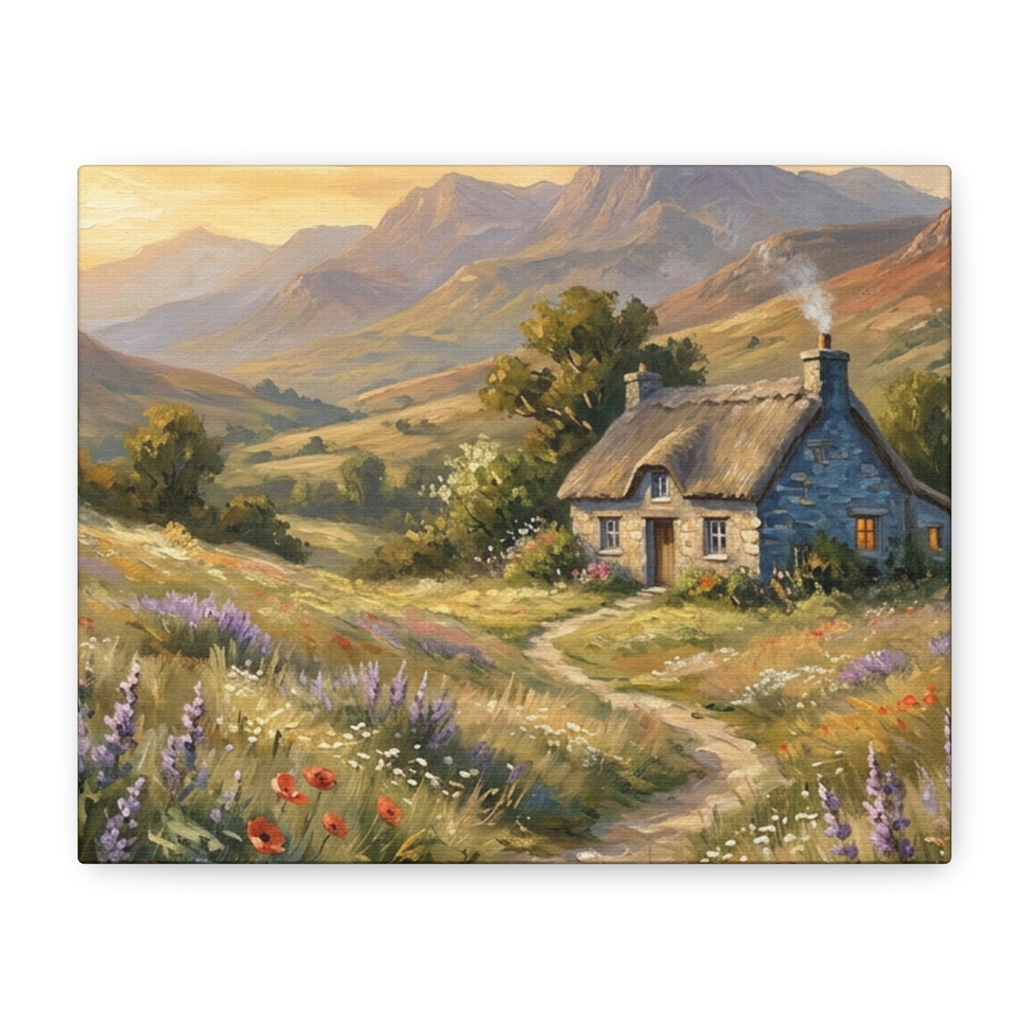 Countryside Cottage Canvas Wall Art — Tranquil Rustic Landscape Print
