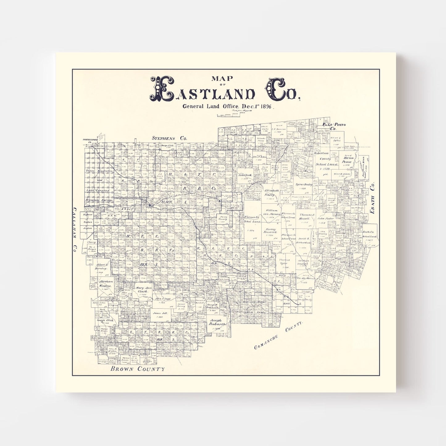 Vintage Map of Eastland County, Texas 1896