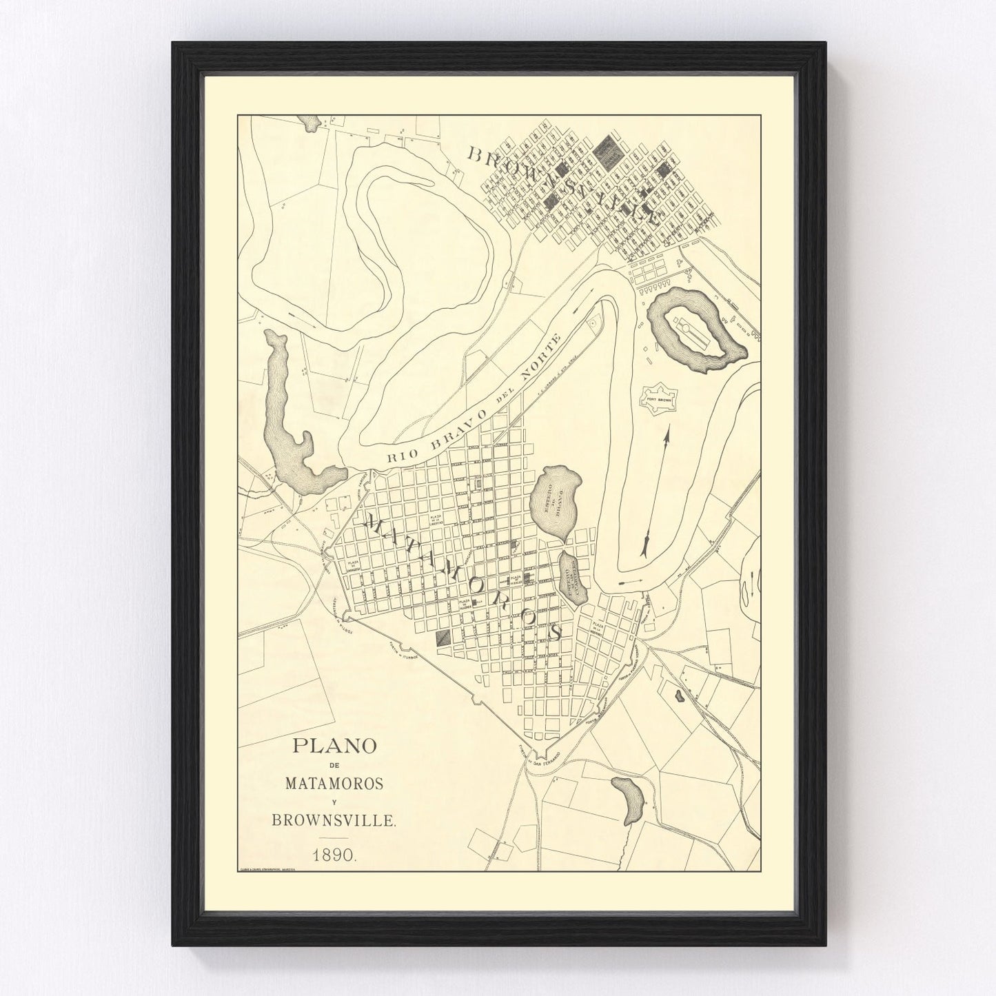 Vintage Map of Brownsville, Texas 1890