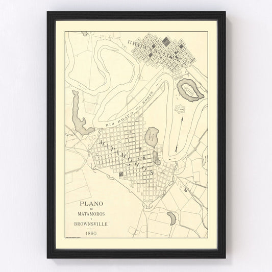 Vintage Map of Brownsville, Texas 1890