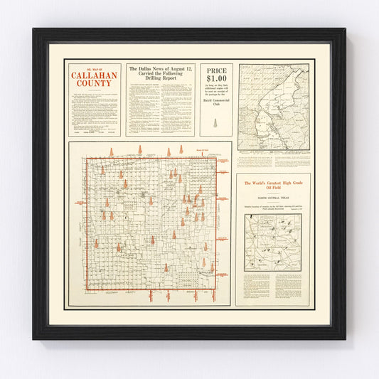 Vintage Map of Callahan County, Texas 1919