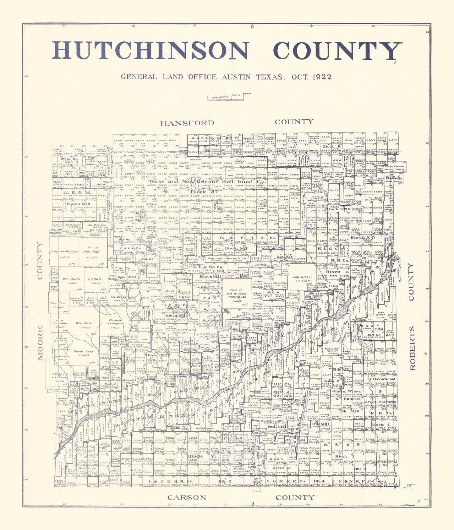 Vintage Map of Hutchinson County, Texas 1922