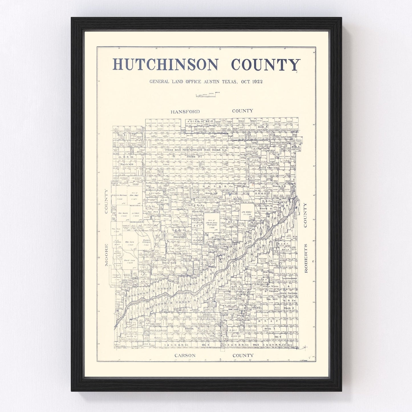 Vintage Map of Hutchinson County, Texas 1922