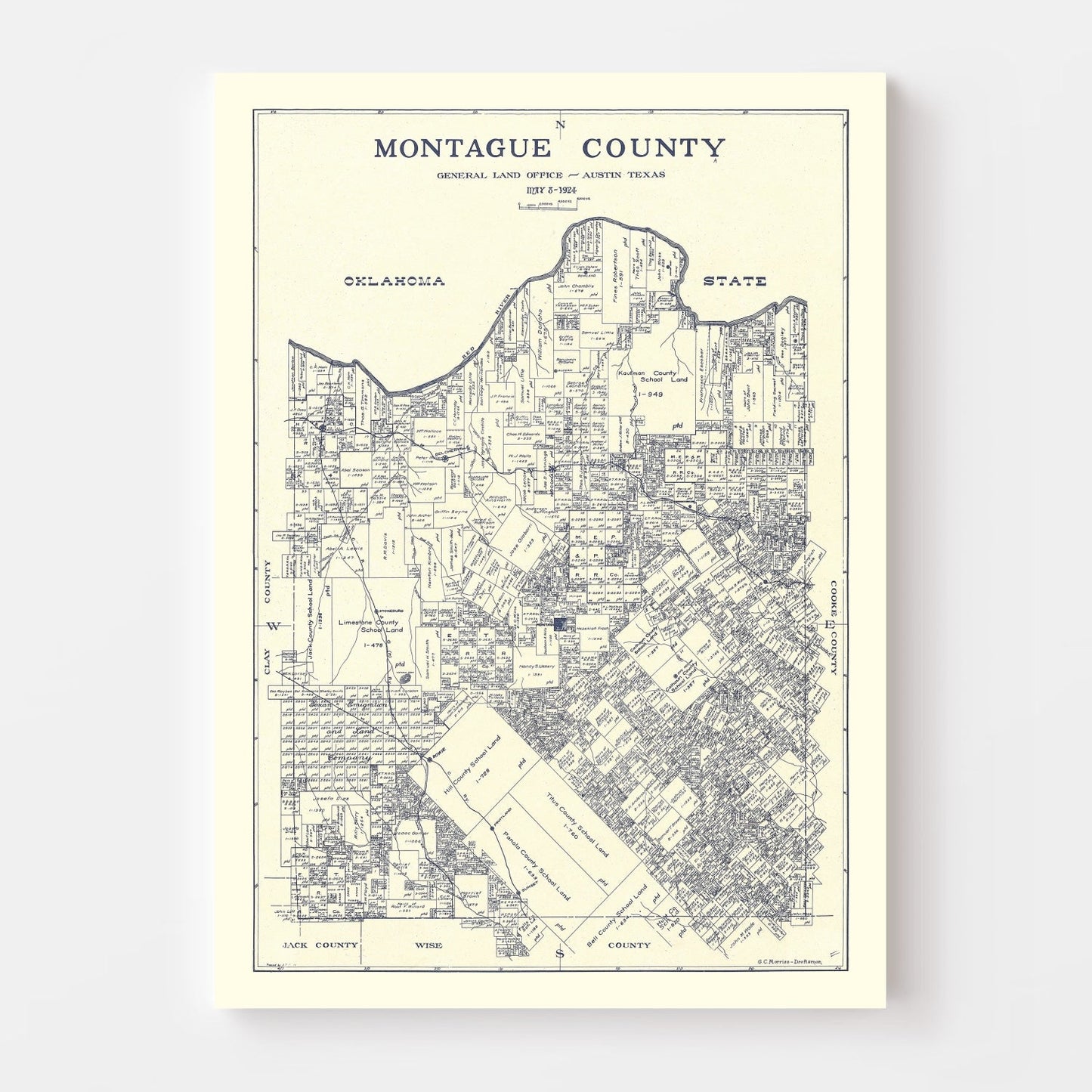 Vintage Map of Montague County, Texas 1924