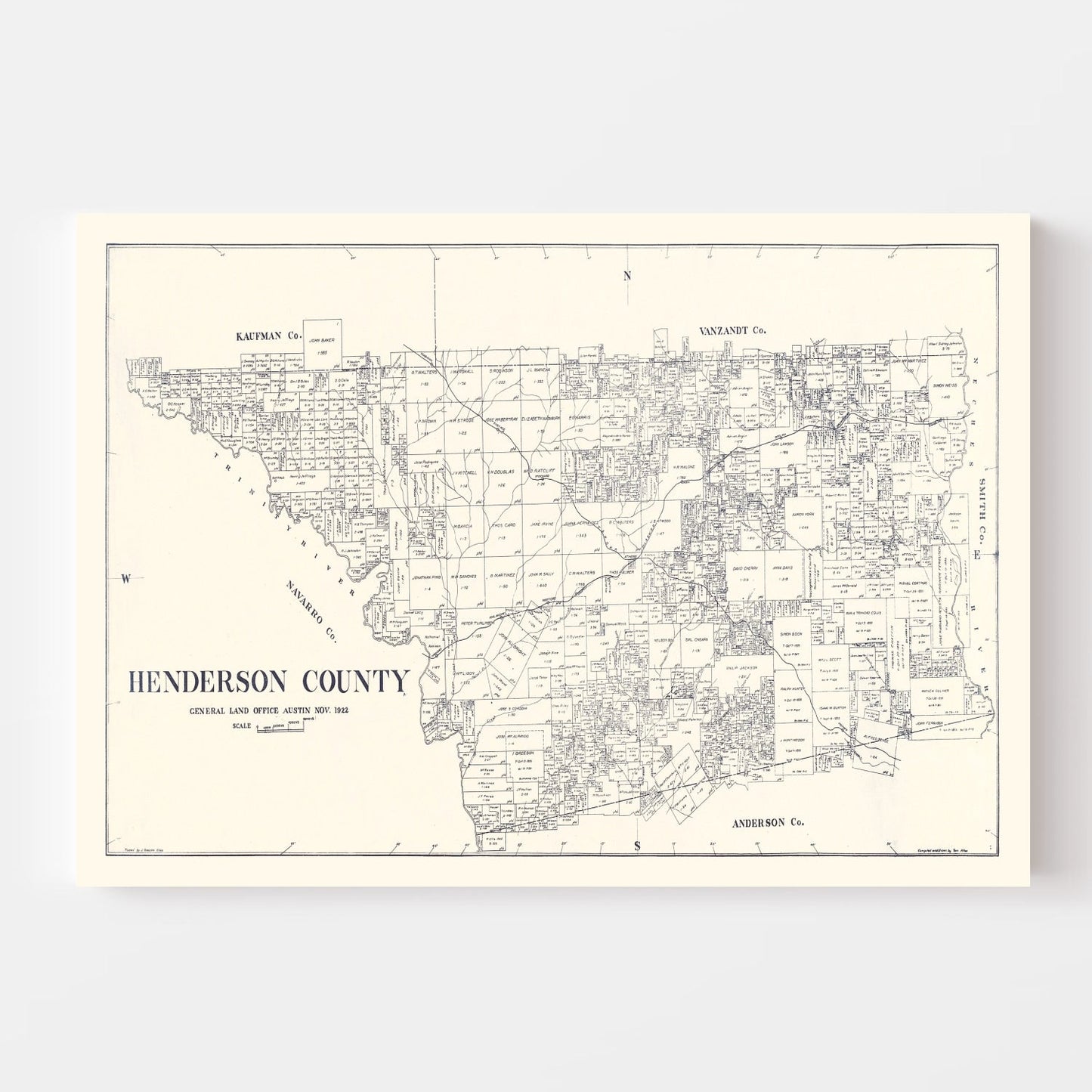 Vintage Map of Henderson County, Texas 1922
