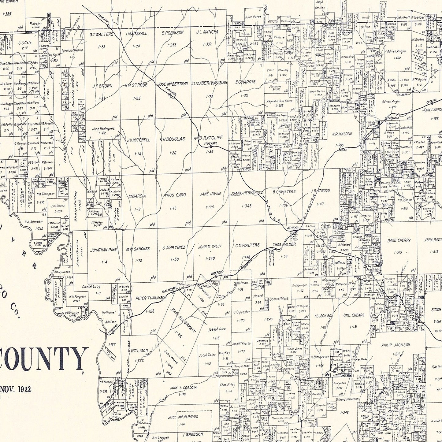Vintage Map of Henderson County, Texas 1922
