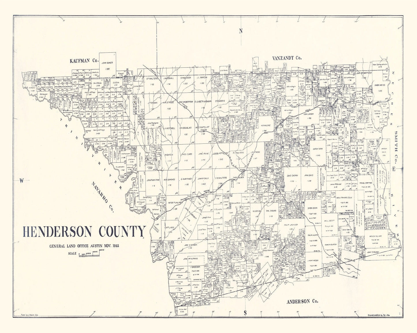Vintage Map of Henderson County, Texas 1922