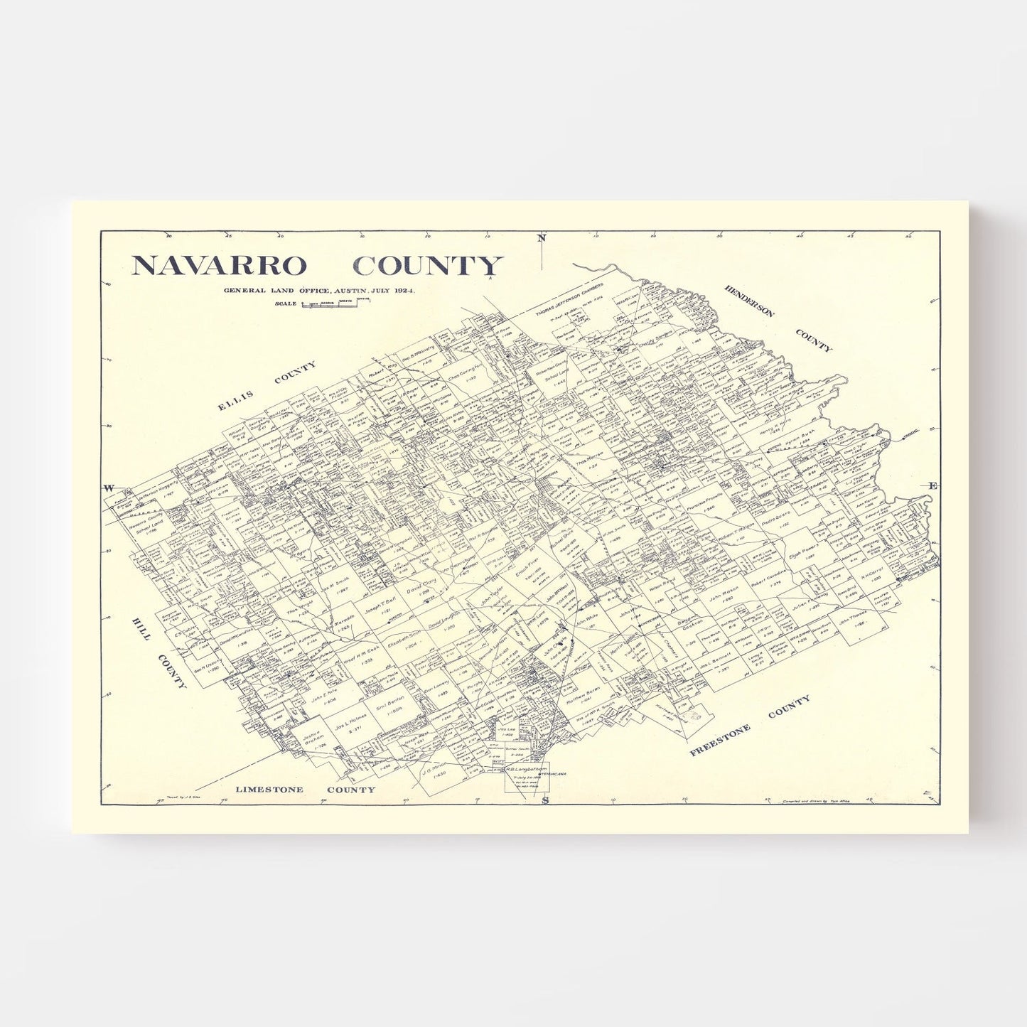 Vintage Map of Navarro County, Texas 1924