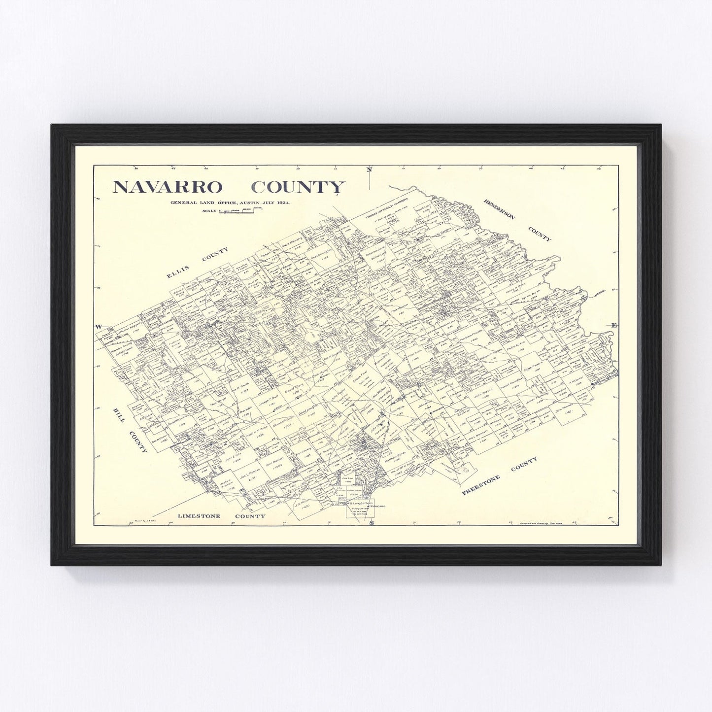 Vintage Map of Navarro County, Texas 1924