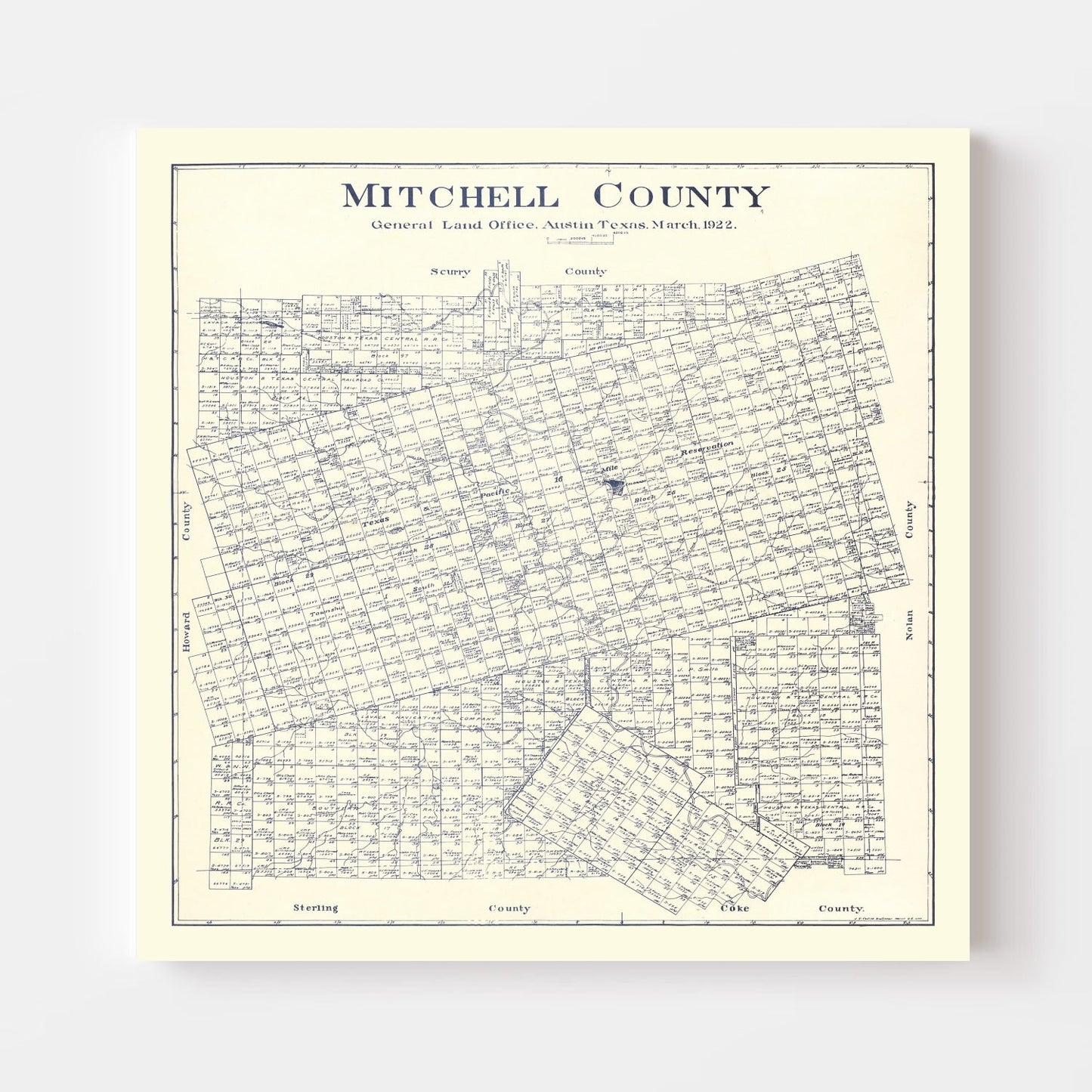 Vintage Map of Mitchell County, Texas 1922