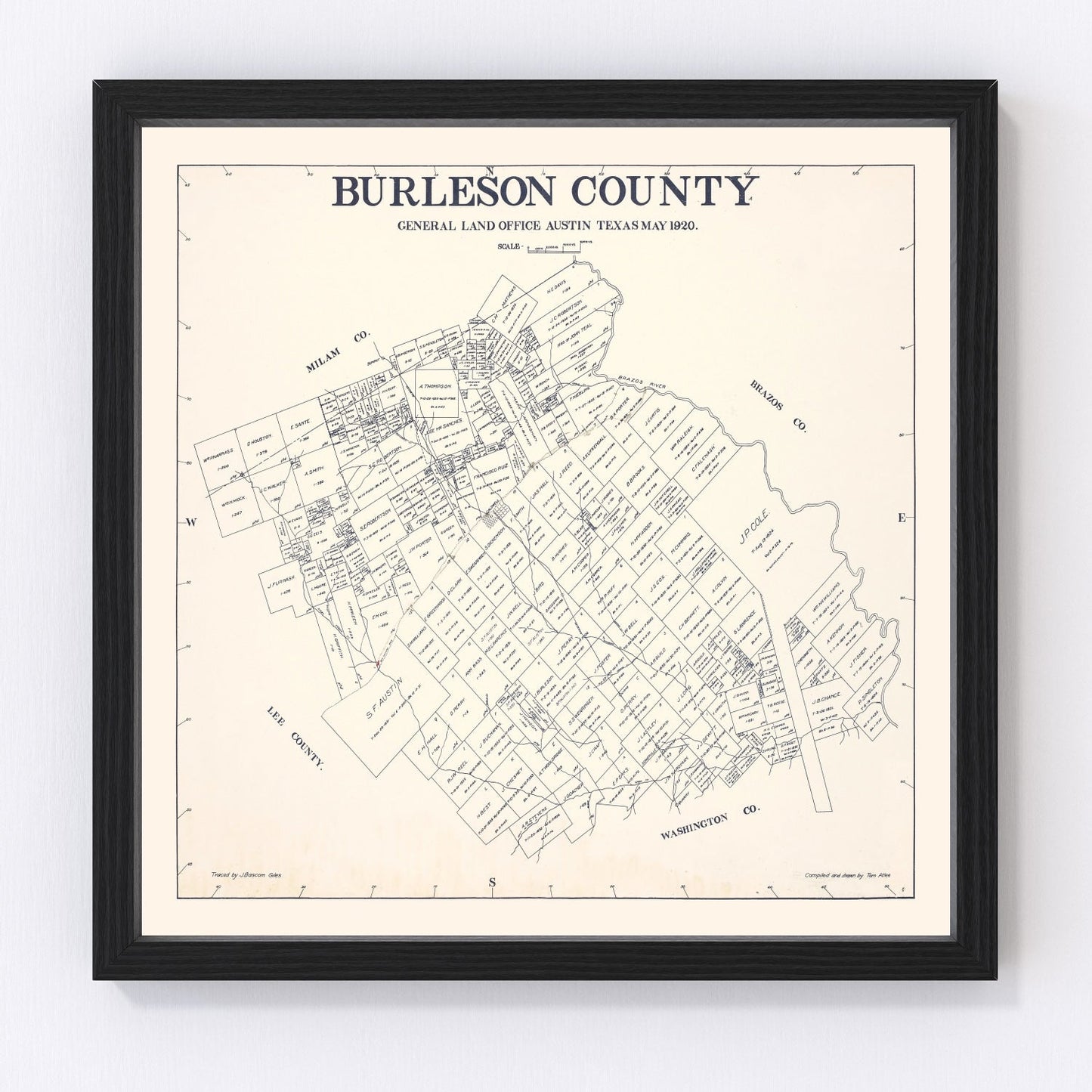 Vintage Map of Burleson County, Texas 1920