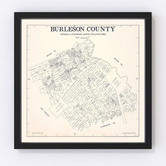 Vintage Map of Burleson County, Texas 1920