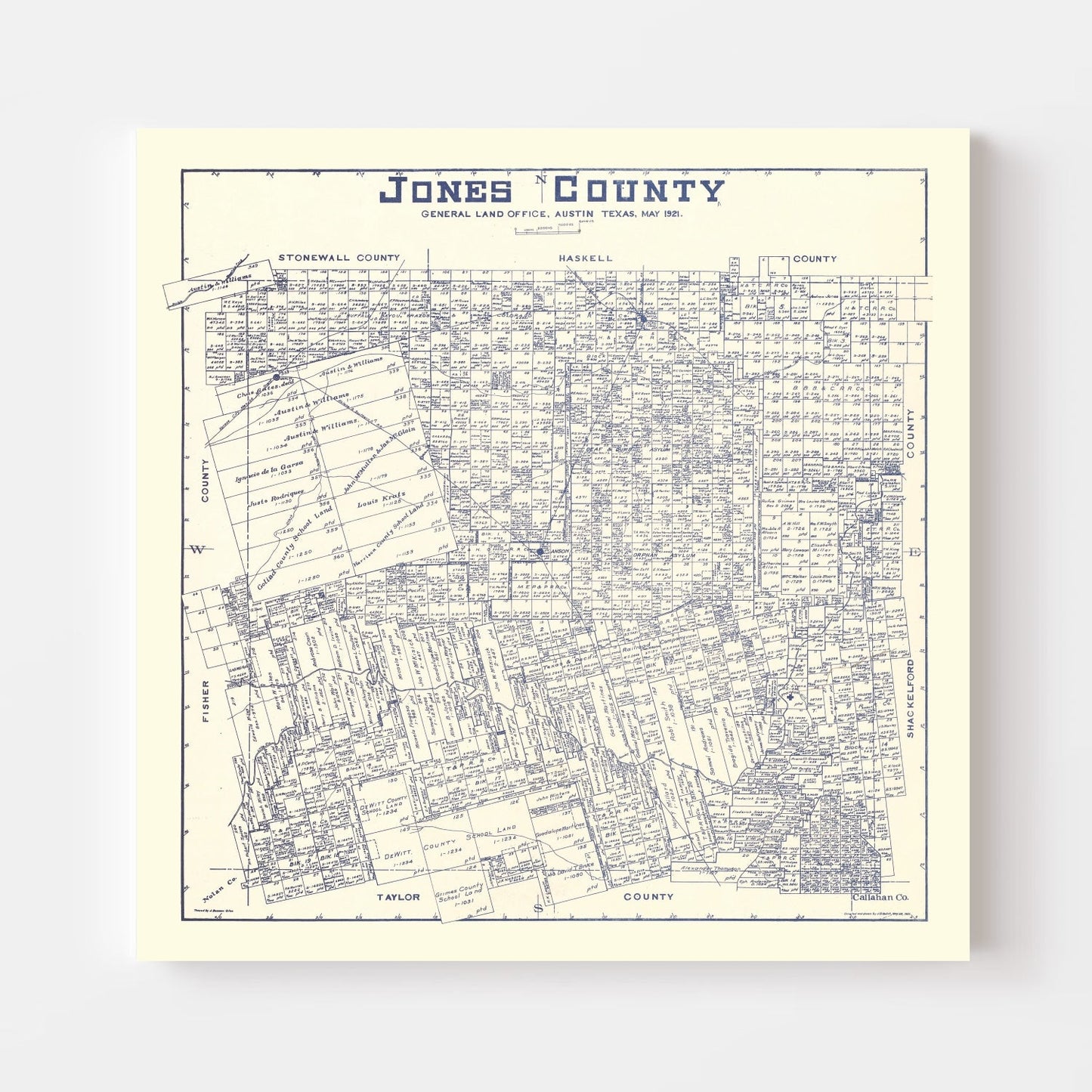 Vintage Map of Jones County, Texas 1921