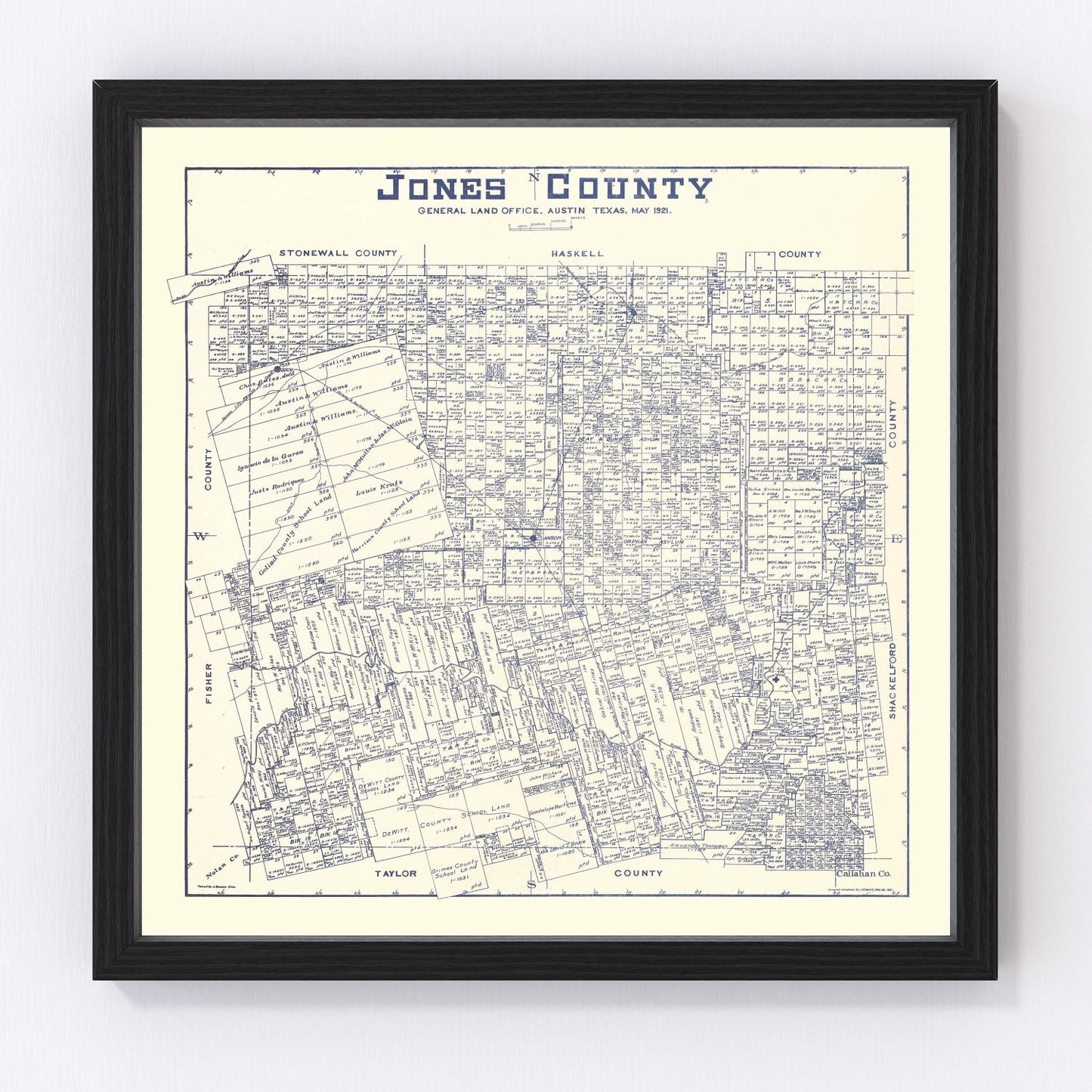 Vintage Map of Jones County, Texas 1921