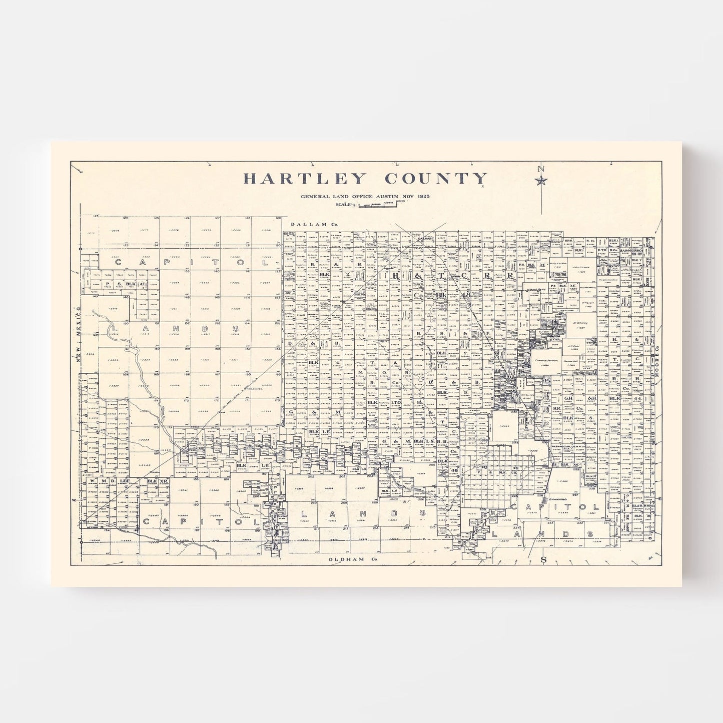 Vintage Map of Hartley County, Texas 1925