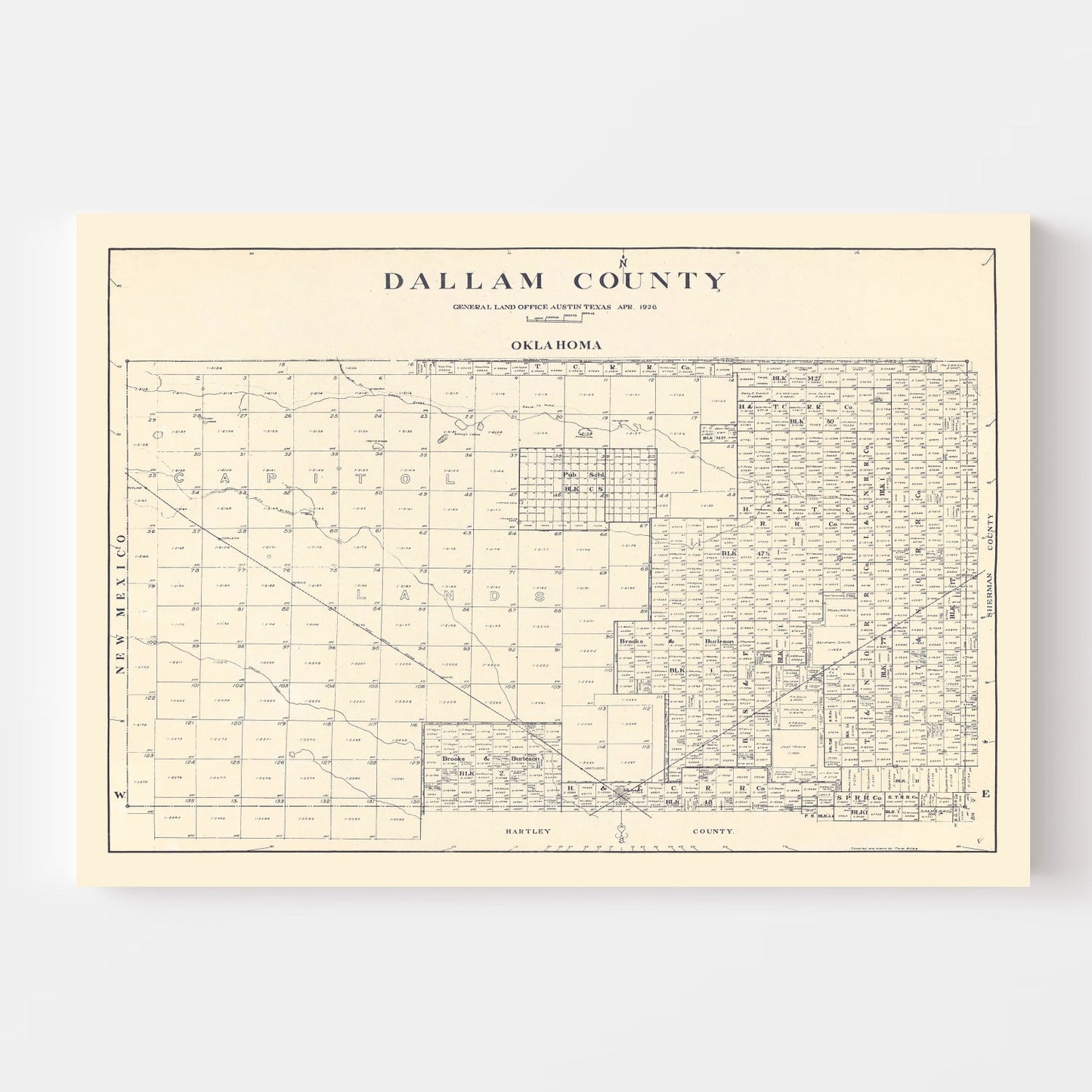 Vintage Map of Dallam County, Texas 1926