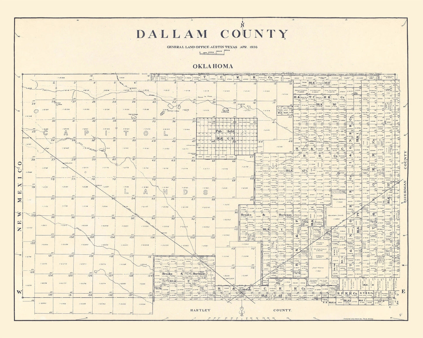 Vintage Map of Dallam County, Texas 1926