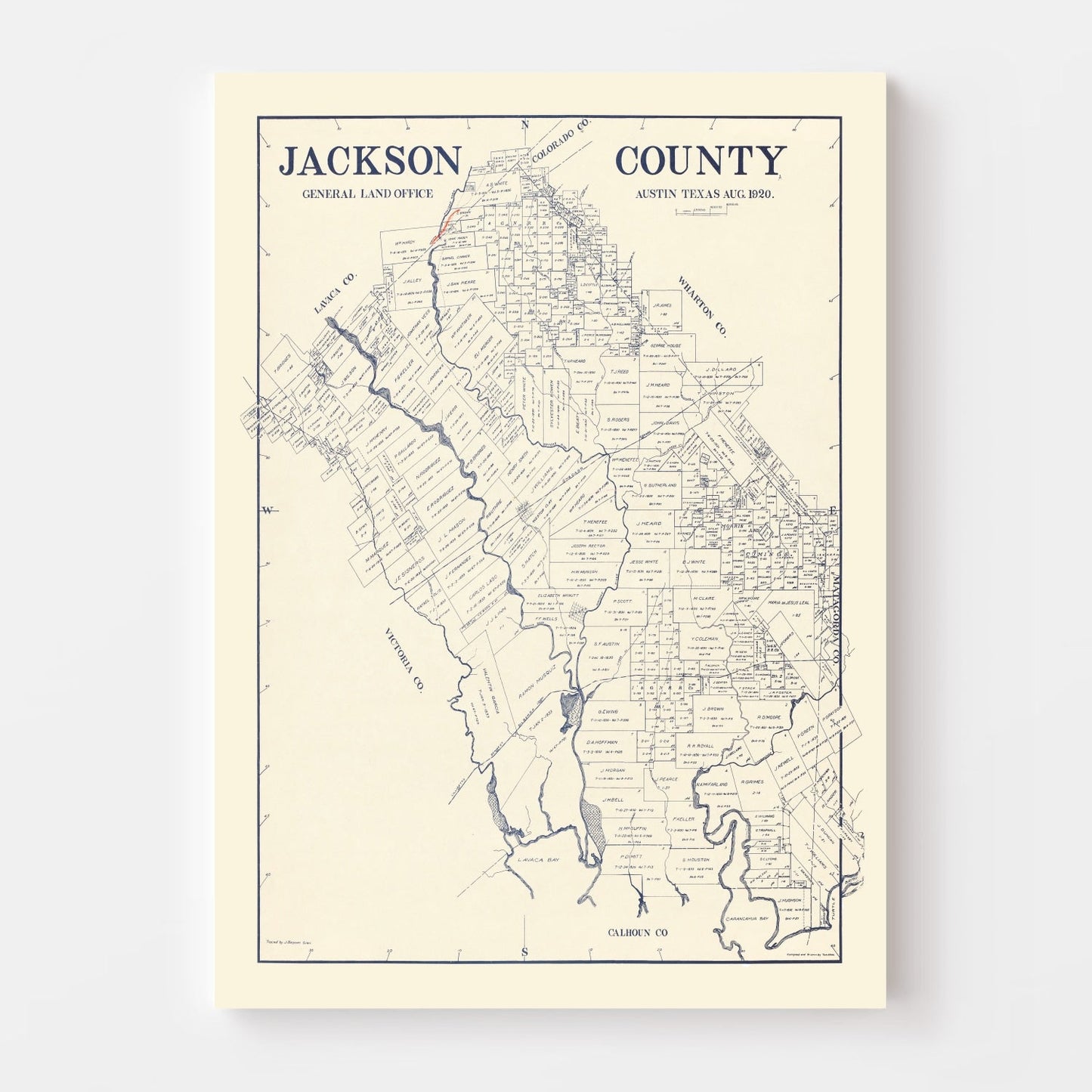 Vintage Map of Jackson County, Texas 1920