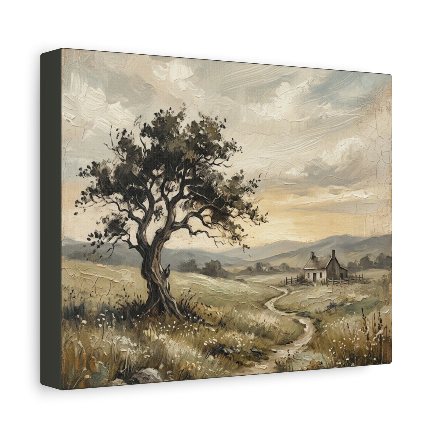 Rustic Countryside Canvas Wall Art — Serene Landscape Matte Stretched Canvas Print