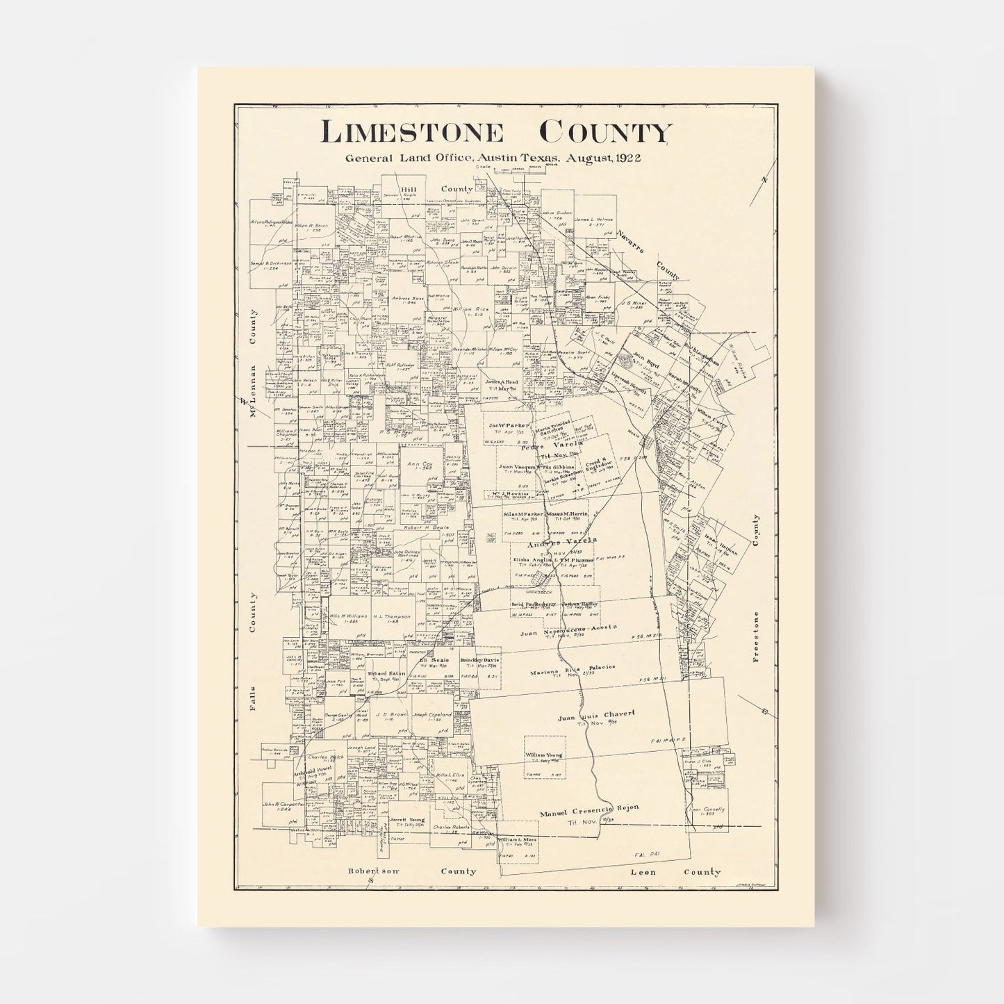 Vintage Map of Limestone County, Texas 1922