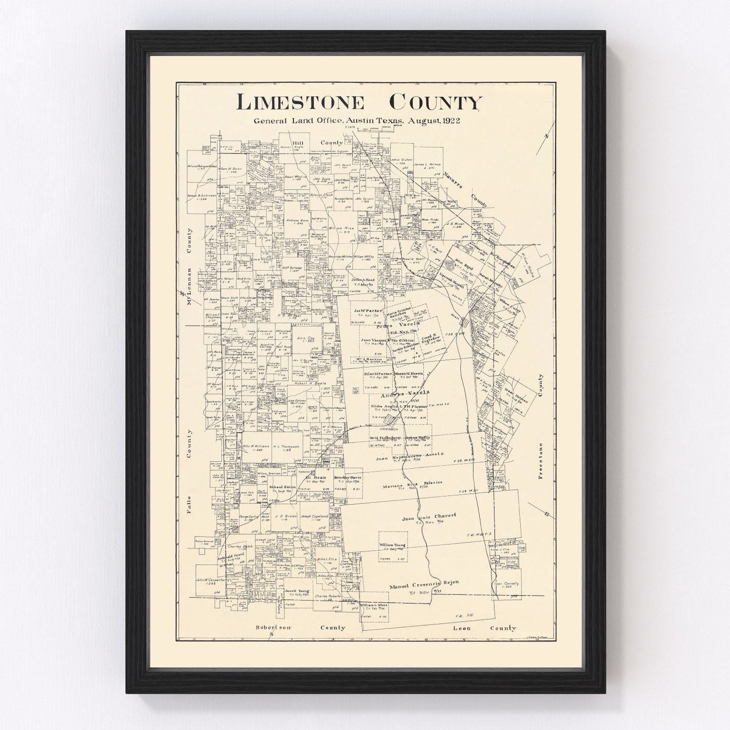 Vintage Map of Limestone County, Texas 1922