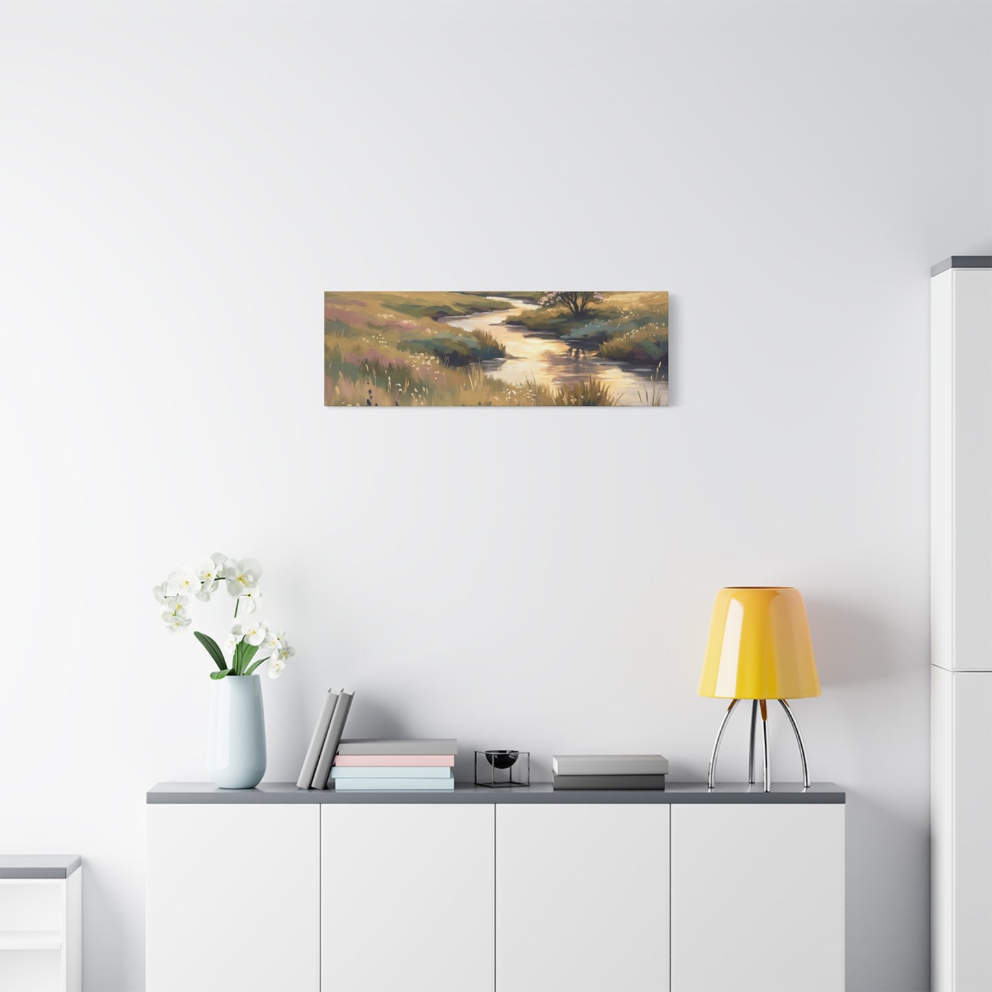 Serene Meadow Stream Matte Canvas Art — Stretched Wall Decor