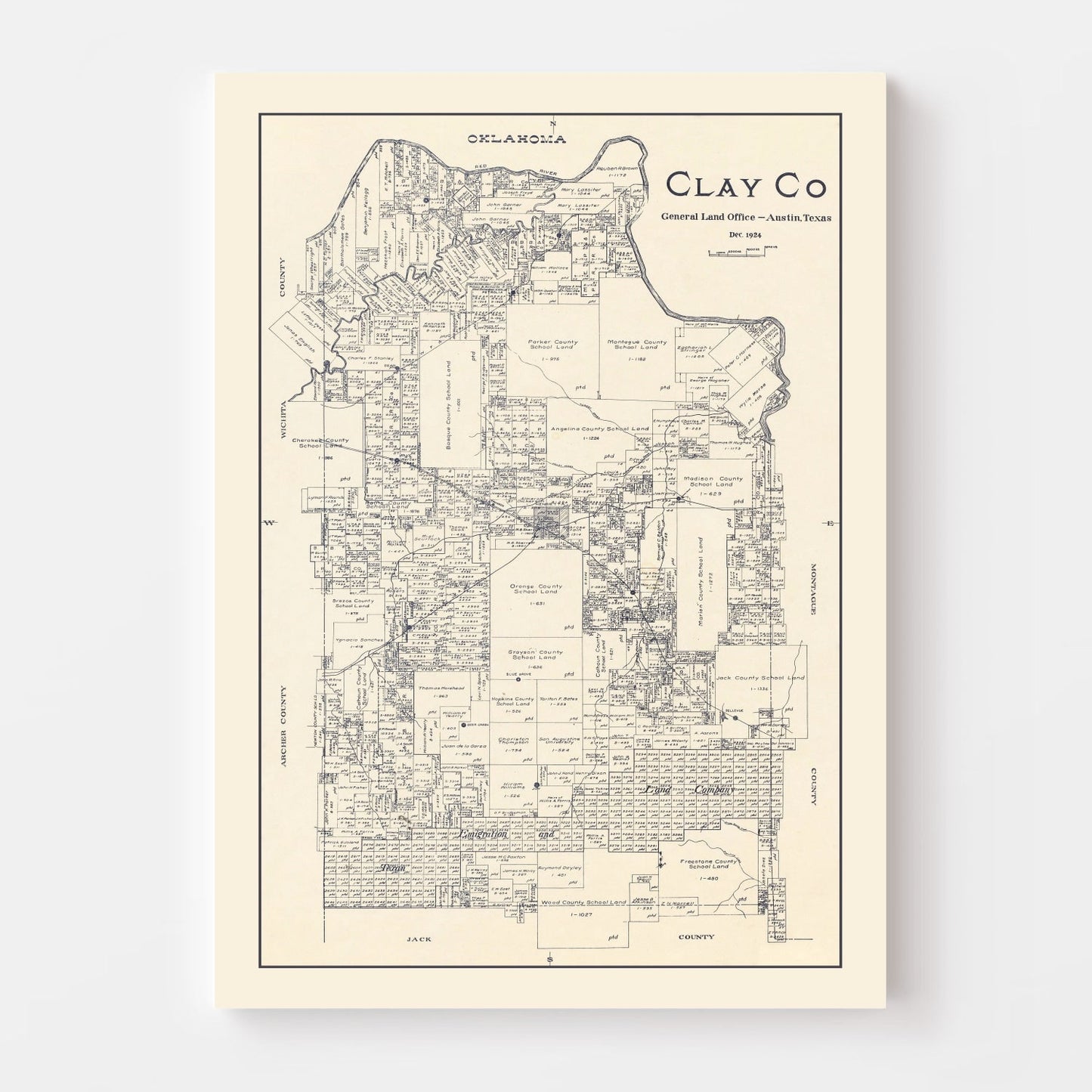 Vintage Map of Clay County, Texas 1924