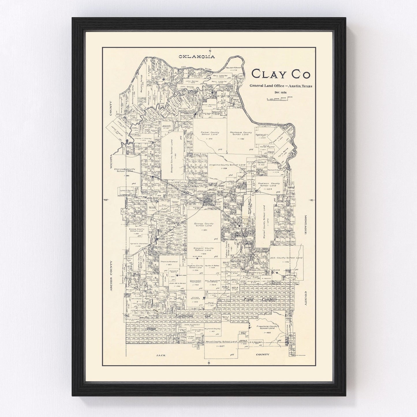 Vintage Map of Clay County, Texas 1924