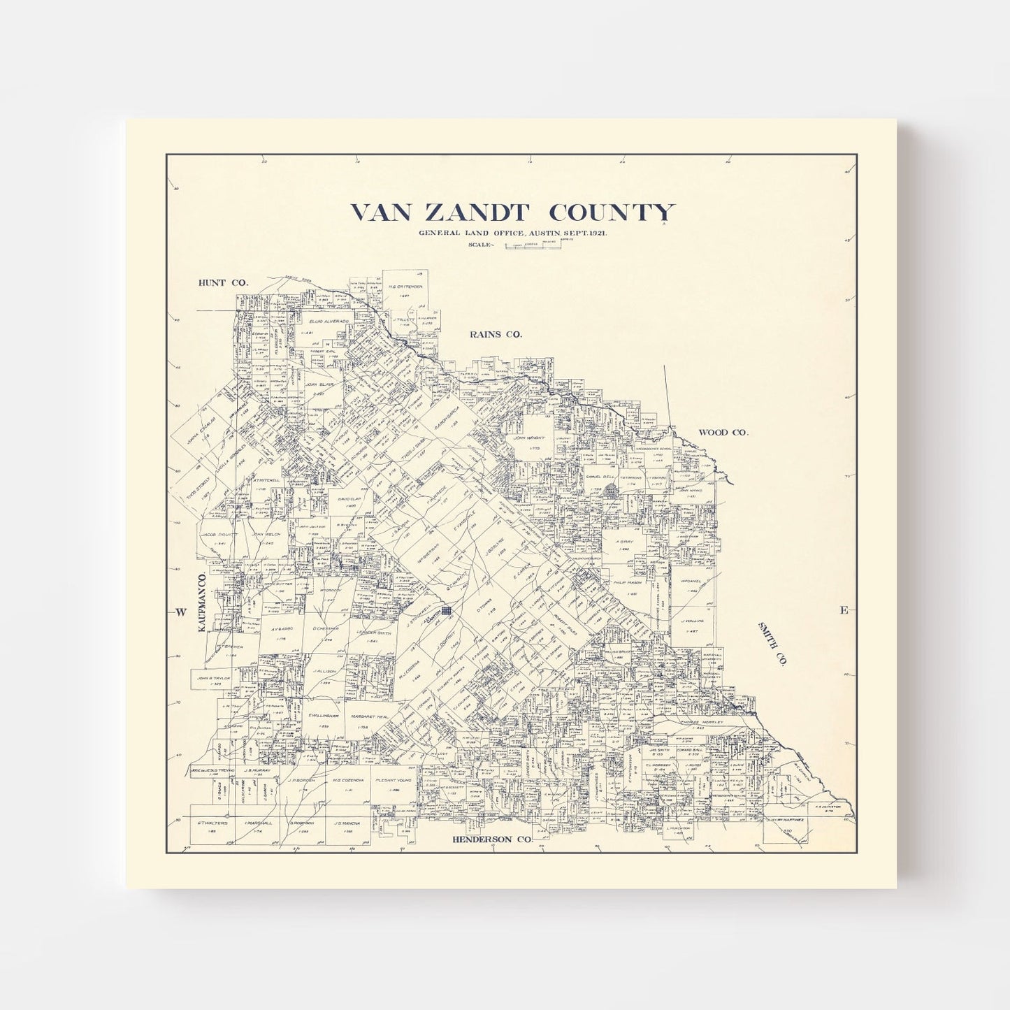 Vintage Map of Van Zandt County, Texas 1921