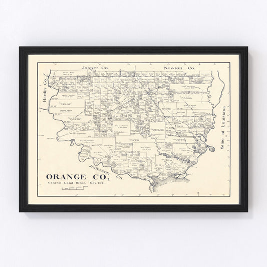 Vintage Map of Orange County, Texas 1921