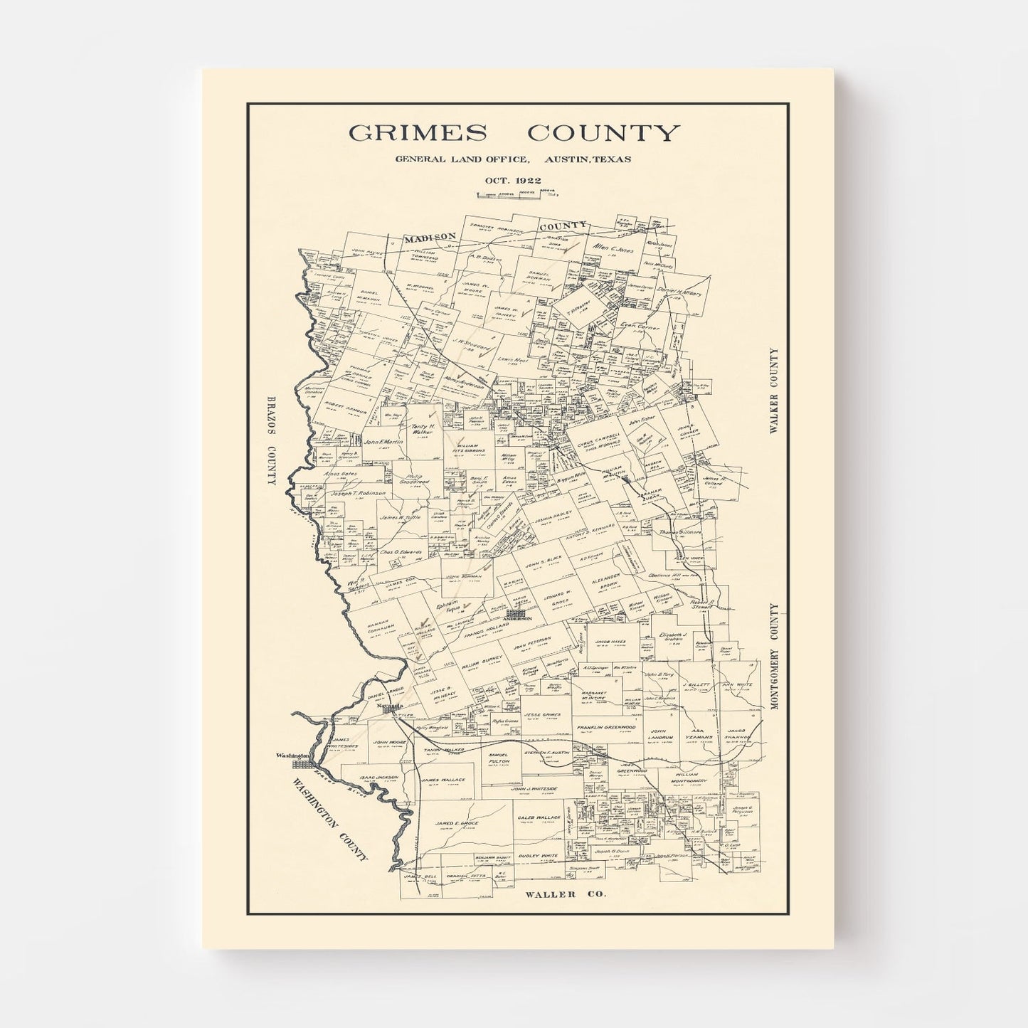 Vintage Map of Grimes County, Texas 1922