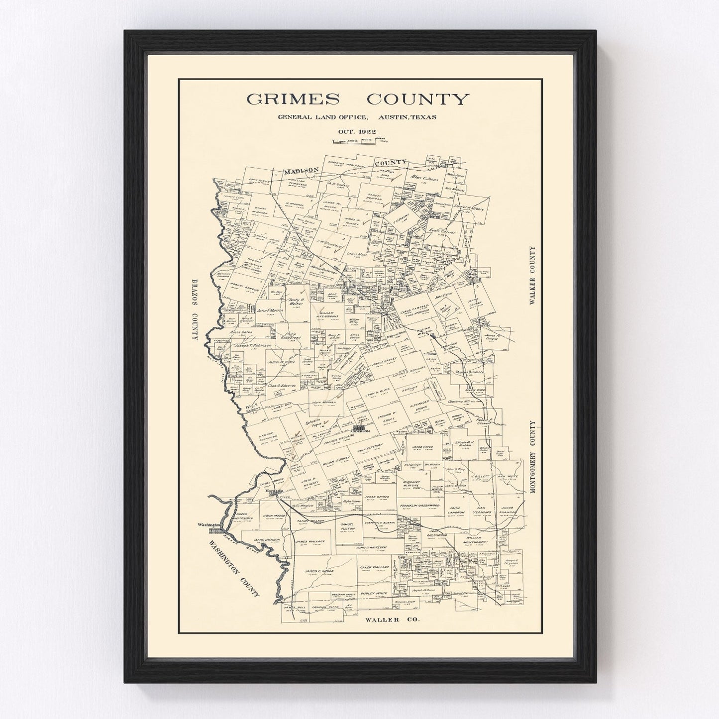 Vintage Map of Grimes County, Texas 1922