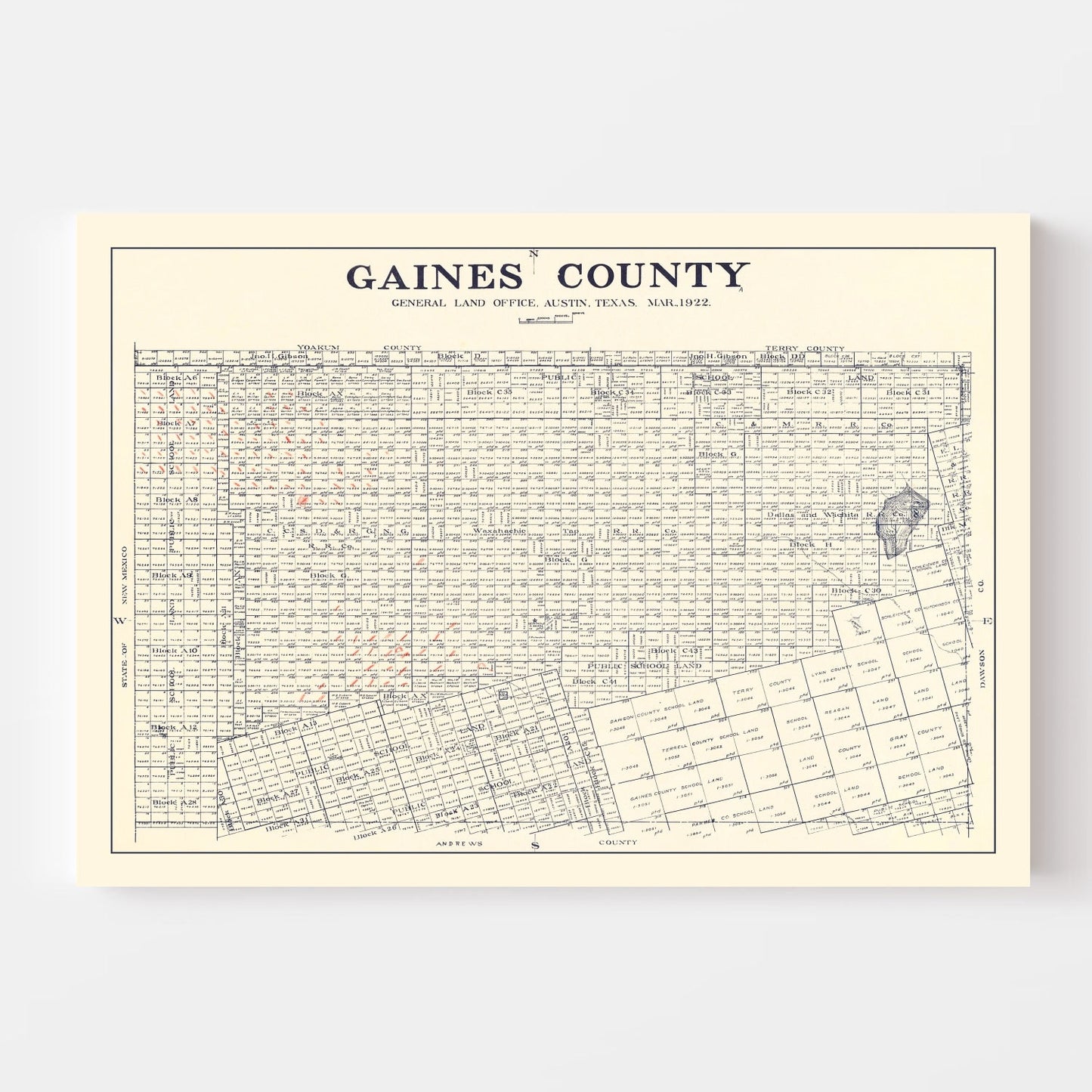 Vintage Map of Gaines County, Texas 1922